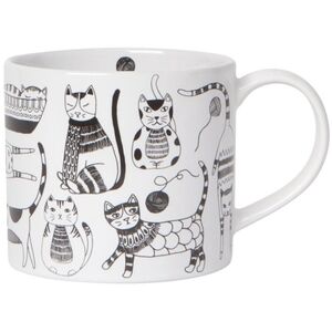 Now Designs - Purr Party Coffee Mug Stoneware | 14 oz | White with Cat Doodles